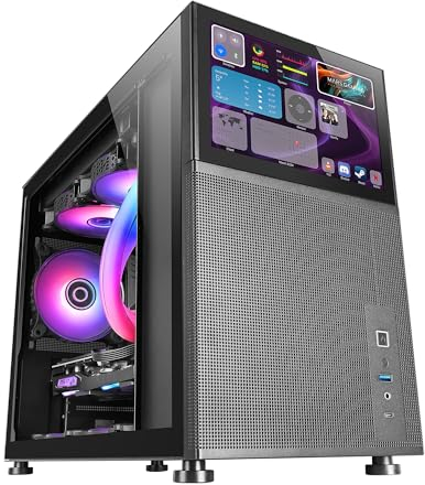 Mars Gaming MC-LCD, Kompaktes Micro-ATX PC-Gehäuse, 8 IPS LCD-Display, Seitliches, Oberes und Vorderes Mesh-Gitter, Seitenfenster Gehärtetem Glas, Mini-Tower Gaming Modularem Panel-Design, Schwarz