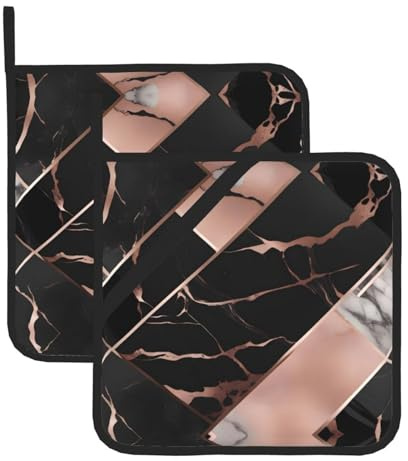 YYHHAOFA Black rose gold Marble Pattern Quality Square Insulated Pot Set of 2 Holder Heat Resistant Kitchen Mats 8x8 in