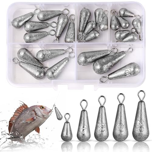 Annyswit 24 Stück Fishing Birnenblei Set, 5 Größen Tropfenform Angelgewichte 3.5g 7g 10g 15g 20g Angelblei Sinker Blei Gewichte Grundblei für Tiefwasser & Meeres Angeln Drops (24 Stück / 5 Größen)