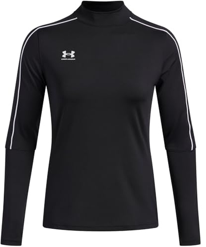 Under Armour Damen Challenger Midlayer, schnelltrocknendes Fußball Funktionsshirt mit Langen Ärmeln, geschmeidiger Pullover mit 1/4-Zip,Black / / White,MD