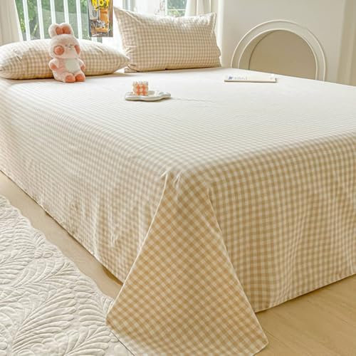 Homxi Betttuch Dünn Sommer,160 x 230 cm,Bettlaken Matratzen Baumwolle Gittermuster Spannbettlacken Hellkhaki