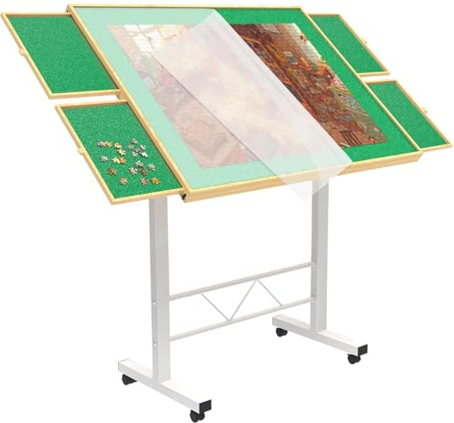 Table de Puzzle 1500 pièces, höhenverstellbares Puzzlebrett mit Deckel und 4 Schubladen, Puzzletische für Erwachsene, Puzzlebrett mit Deckel und Beinen für Puzzler
