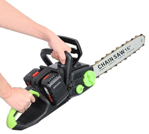 reukmuuc Scie à chaîne électrique, tronçonneuse sans Fil de 16 Pouces avec Moteur balais 1800 W, Batteries 2x4.0h, huiler Automatique, adapté au Travail Jardin, Coupe d'arbres, journalisation en Vert