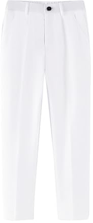Generisch Pantalon de costume pour garçon avec devant plat et taille réglable, tenue d'école, jeans thermiques pour garçon 140, Blanc., 13-14 ans