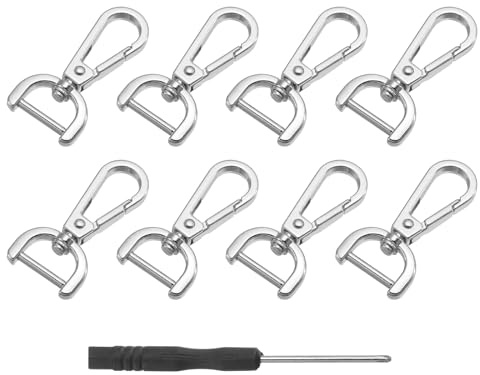 QUARKZMAN 8 stycken svängbara karbinhakar, 15 mm (5/8 tum) D-ring avtagbar snäppkrok metall lång krok med skruvmejsel för tillverkning av plånbok-hängen, silver