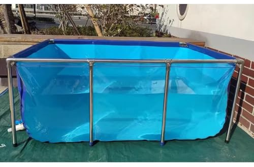 Pealihuy Estanques elevados para acuarios con Ventana Transparente, Revestimiento de Lona de PVC con Estructura de Acero, Tanque de retención para cría de Tortugas koi, Azul, 100 x 60 x 35 cm