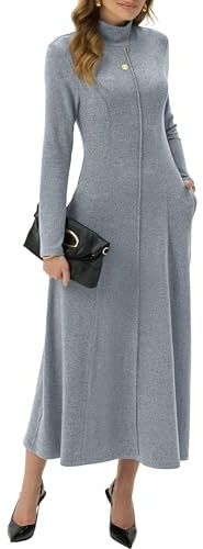 GRECERELLE Robe Maxi pour femme à col roulé et manches longues pour l'automne et l'hiver - Élégante et décontractée - Pour le quotidien, le travail, les rendez-vous, la détente - Robe longue