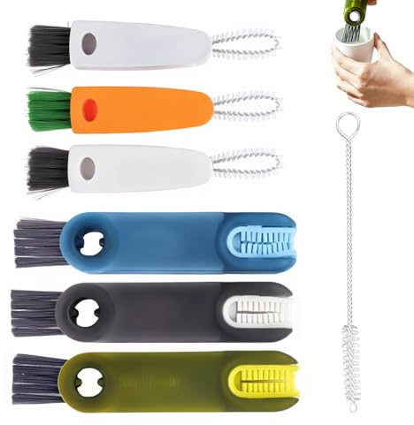 Set de 7 cepillos de limpieza multifuncionales 3 en 1, cabezales intercambiables: silicona suave, cepillo de sellado para zonas estrechas y cerdas duras para esquinas, herramientas para botellas, tapa