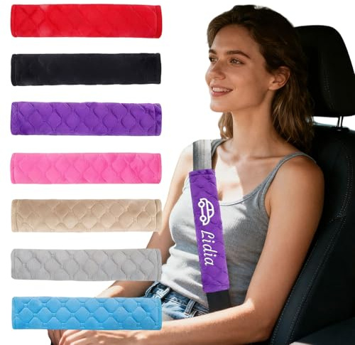 Personalized Seat Belt Pad with Name Embroidery, Seatbelt Cover, 1 Pc | Universal Fit for Car, Seat Belt Cushion, Neck or Shoulder Protector for Adult and Child Comfort, 25.5 cm / 10 in