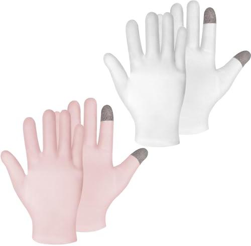 Gants Coton Dermatologique, 2 Paires D'Écran Tactile Gant Coton Eczema pour les Mains Sèches, Gant Blanc en Cotone Réutilisable pour Dormir, Spa, Traitement de la Peau