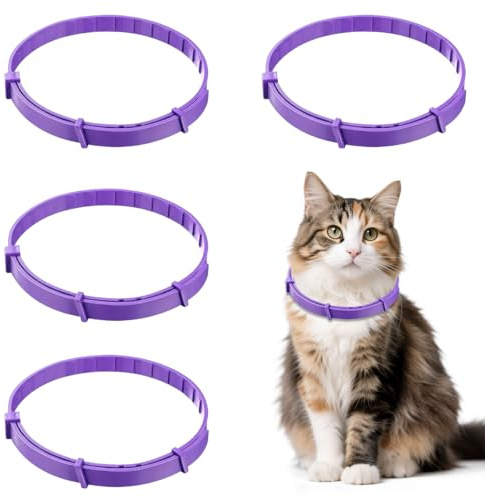 4 Pièces Anti Stress Chat, 38 x 1 cm Pheromones Chats, Collier Anti-Stress Chat, Collier Anti Puce Chat, Réglable Collier Apaisant, Étanche, Soulage L'Anxiété, pour Petits et Grands Chats, Violet
