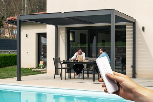 Cazeboo AGOSTA Pergola bioclimatica motorizzata 4x3m con illuminazione a LED autoportante, altezza 250 cm - Alluminio grigio