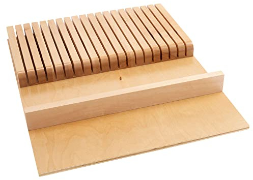 Rev-A-Shelf Trim To Fit Knife Block Drawer Organizer with Silverware Storage Holder for Kitchen Utensils, 19 Slot Cutlery Tray Insert, Wood, 4WKB-1