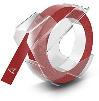 Dymo-Prägeetiketten (selbstklebend, 9 mm x 3 m) weiß auf rot