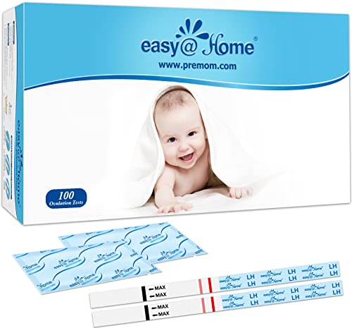 Easy@Home Ovulationstest 100 Teststreifen 25 mIU/ml Kinderwunsch Schnelltest Fruchtbarkeitstests für Eisprung – Unterstützt durch die Kostenlose Intelligent Premom Ovulation APP, 100 LH Tests