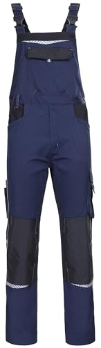 Stenso Prisma Arbeitshosen Männer Latzhose Herren Arbeitshose Mit Stretch, 2 Seitentaschen, 2 Gesäßtaschen, Brusttasche Mit Patte, Cargotasche, Verstärkte Knie, Elastische Taille Blau Spandex 54