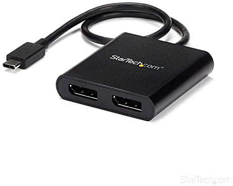 StarTech.com USB-C auf Dual DisplayPort 1.2 Adapter, USB-C Multi-Monitor MST Hub, Dual 4K 30Hz/1080p 60Hz DP Laptop Display Extender / Splitter, extra langes integ. Kabel, nur Windows (MSTCDP122DP)