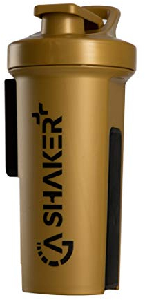 GA Shaker+® 2.0 Die 7in1 Original Trinkflasche/Wasserflasche mit Protein Shaker Funktion, 1L(Gold)