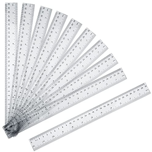 upain Rulers 30cm Multipack Shatterproof Plastic 12 Inch Transparent Ruler for School Classroom Office Supplies 10 Pack