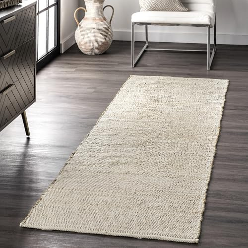nuLOOM 2'6 x 10' Elfriede Jute & Cotton Hand Woven Area Rug, Natural, Solid Rustic Farmhouse Style, Weaved Design, Natural Fiber, For Bedroom, Living Room, Dining Room, Hallway, Office, Entryway