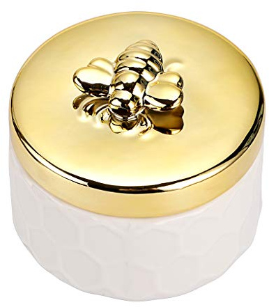 Hipiwe Ceramics Jewelry Box with Golden Bee Lid - Small Jewelry Display Organizer Holder Trinket Storage Tank Container for Home Decor,Gift for Women