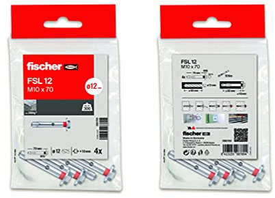 fischer - Tacos anclaje metálico de expansión, tacos hormigón, pared, Bolsa 16 uds FSL M10x70