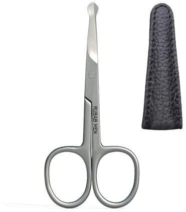 RUBAB MEN Forbici di sicurezza nasale per peli del naso, barba, baffi e sopracciglia, punta rotonda smussata e resistente, in metallo SS antiruggine, adatte ai viaggi