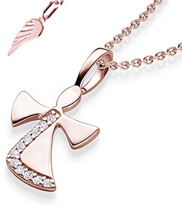 Schutzengel Kette Mädchen Rosegold (Silber 925 vergoldet)| Engel-Anhänger Halskette | Kinder-Schmuck Erst-Kommunion Tauf-Geschenk Konfirmation Firmung Geburt Taufe | Gold-Kette Kinderkette Taufkette