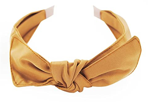 axy Haarreif mit Schleife 13 cm x 4,5 cm aus Glanz Stoff, Damen Haarband Vintage Hairband Stirnband Haarreifen HRS1B (Beigebraun)