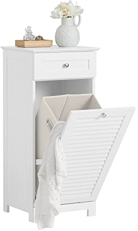 SoBuy BZR73-W Wäscheschrank mit ausklappbarem Wäschesäcken Wäschesack Wäschetruhe Wäschesammler Wäschetruhe Wäschekorb Badschrank Badmöbel Weiß BHT ca.: 40x90x38cm