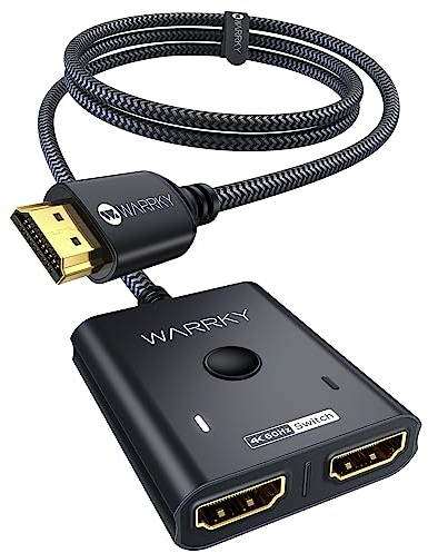 Switch HDMI 4K@60Hz, WARRKY [Aluminio, Cable Fijo de Nailon 1m] HDMI Splitter Bidireccional 2 entradas 1 Salida (Una Pantalla a la Vez), Admite HDR/HDCP 2.2/1080p 3D para TV, PC, PS5, Xbox