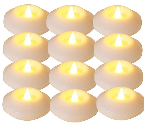 Rooeling 12 Floating Candles | White Floating Candles in Water | Waterproof Unscented Floating Candles | Small Water Candles for White Wedding Swimming Pool