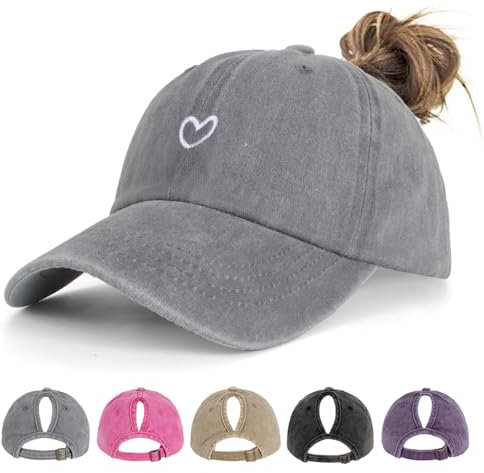 HeyCaps Pferdeschwanz Baseball Cap Damen Verstellbare Baseballkappe Vintage Mützen Sonnenschutz Basecap Mit Zopf Loch für Sommer Sport