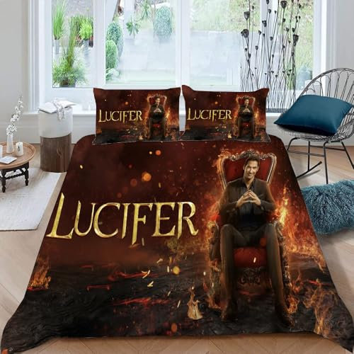 LORDOS Bettwäsche 135x200 Bettwäsche Set 3 teilig bettwäsche Lucifer Poster · 2 Kissenbezug 80x80 + Bettbezug 135x200 cm