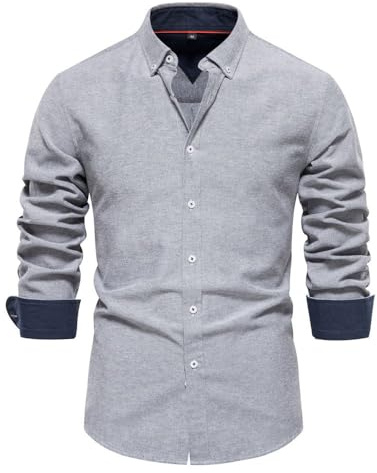 Camisa de manga larga para hombre, camisa de otoño normal, camisa de negocios, camisa informal para hombre, corte regular, camisa informal, #-gris, M