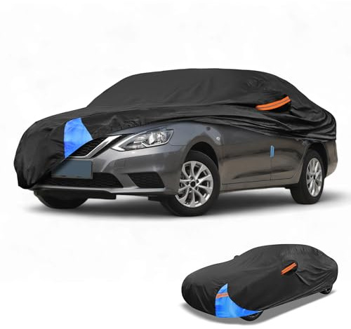 Partuto 1 copertura universale per auto, impermeabile, per tutte le condizioni atmosferiche, per esterni, anti-UV, protezione da pioggia e sole, copertura esterna completa, pellicola di alluminio in