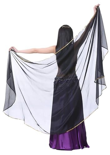 Wambere 250 cm x 120 cm, sciarpa semicircolare, in chiffon, da donna, per danza del ventre, per la danza del ventre, per la danza del ventre, per la danza del ventre, per il velo, colore nero