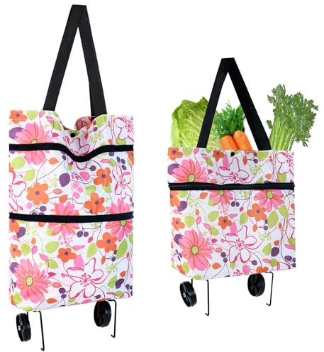 Carrello Spesa Pieghevole xiruiubao, Rosa, Plastica e Gomma, 0.37 kg, 1 cm x 1 cm x 1 cm, Carrello per La Spesa e Shopping, Viaggi e Campeggio