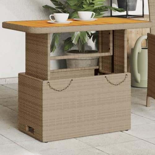 Xichuzi Gartentisch Beige 90x55x71 cm Poly Rattan und Akazienholz, Gartentisch, Terrassentisch, Esstisch Garten, Gartenesstische, Gartenmöbel, Außentisch - 368277