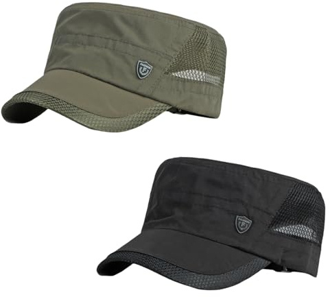 HIQIU 2 Stück Military Cap Herren Sommer Dünn Cadet Hut - Verstellbar Flat Top Militärkappen Herren Atmungsaktiv Mesh Army Cap Sport Baseballmütze