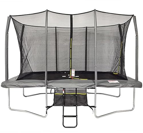 BodyTrain 8x12ft Rectangular Trampoline Grey with Safety Enclosure, Ladder & Shoe Tidy