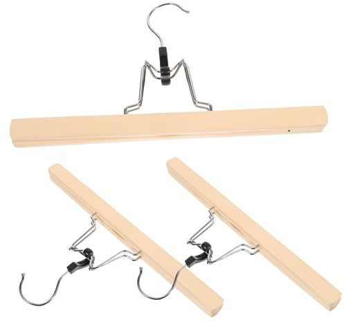 Ciieeo 3 Pezzi Grucce Pantaloni in Legno Naturale Solido con Pinze per Gonne e Pantaloni Resistente e Anti-crease Design Semplice ed Elegante per Uso Quotidiano