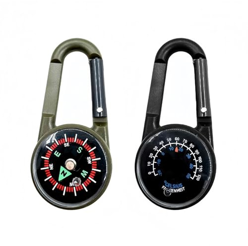 ARYIMYDP Set de 2 brújulas con mosquetón, ideal para camping y senderismo.