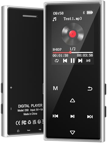 AGXOV 128 GB Lettore MP3 Bluetooth 5.3, MP3 Lettore Musicale con Cuffie, Dittafono, Suono HiFi, Schermo a Colori da 1,77 Polliciideale per Sport, Nero