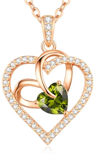 CDE Necklaces for Women Heart Pendant, Birthstone Jewellery Gifts for Women Her Wife Anniversary Birthday Mothers Day Christmas Valentine's Day (Rose Gold-08-Aug)