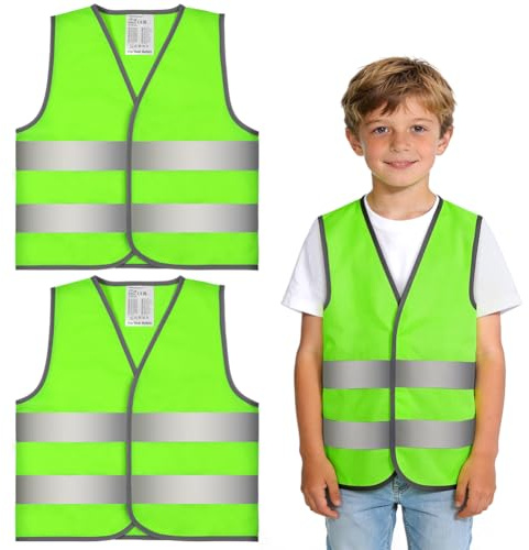 2-pack varselvästar för barn, bilsäkerhetsvästar, reflexjacka för barn, bilsäkerhetsvästar med 360° reflexremsor, säkerhetsvästar för barn för skola, sport, löpning och säkerhet