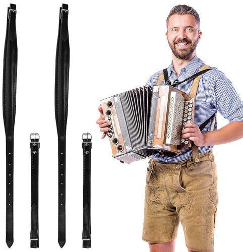 KICHOUSE Adjustable Black Leather Accordion Belt for Skilled Players and Beginners Easy to Carry Accordion Shoulder Strap with Comfortable Length