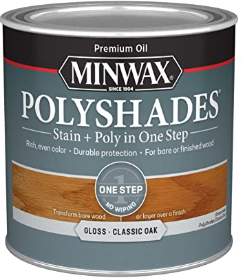 Minwax PolyShades Wood Stain + Polyurethane Finish – ½ Pint, Classic Oak, Gloss