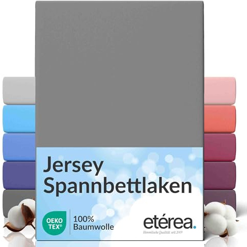 etérea Comfort Jersey Påslakan 100x200cm - 120x200 Oekotex Made in Green - 100% bomull, jersey, monterat lakan upp till 25 cm högt - lakan 100x200-120x200 cm Grå