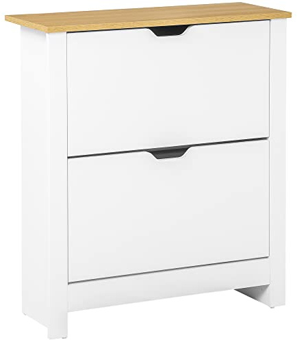 HOMCOM Meuble à Chaussures 2 Tiroirs 72 x 26 x 80 cm Blanc Naturel